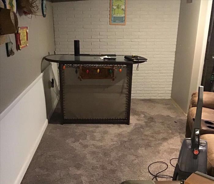 Finished Recreation room in customer's Lancaster basement affected by sewage back up