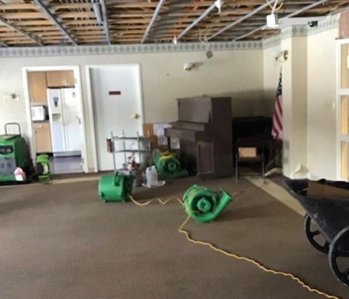 A photo of a commercial property that had a water damage and SERVPRO set up drying equipment to dry it out